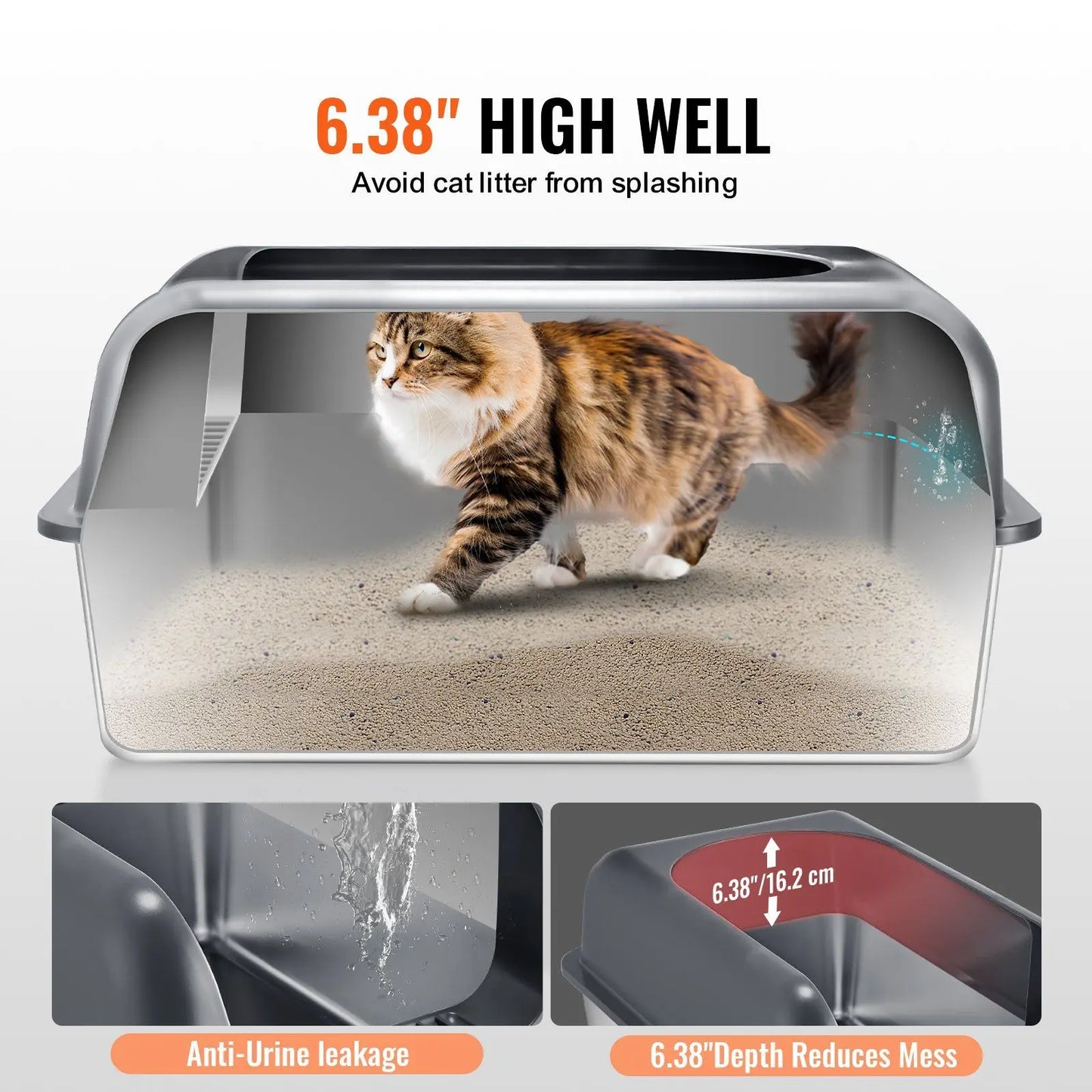 Stainless Steel Cat Litter Box with High Walls