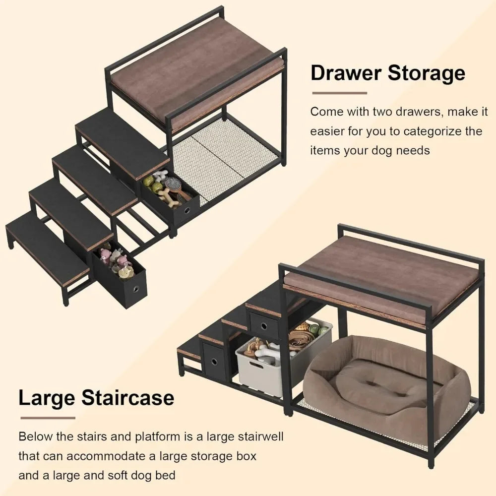 ZUIYU Multi-Level Elevated Pet Bunk Bed with Stairs