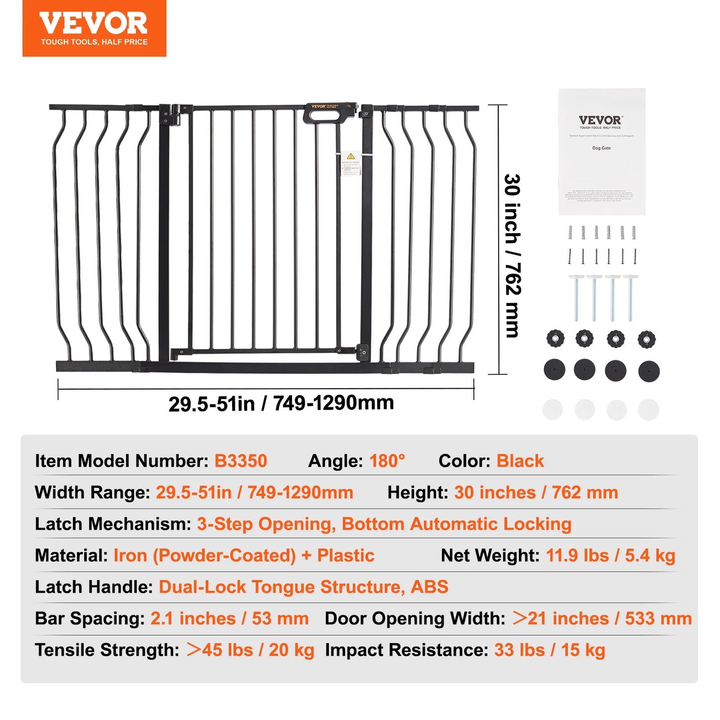 VEVOR Pressure Mount Dog Gate Easy Step Walk Thru