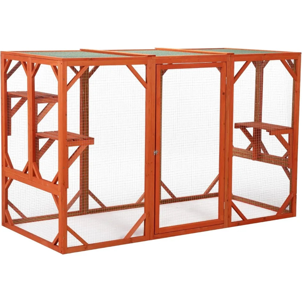 Wooden Cat House Outdoor Cat Cage with Water Proof Planks