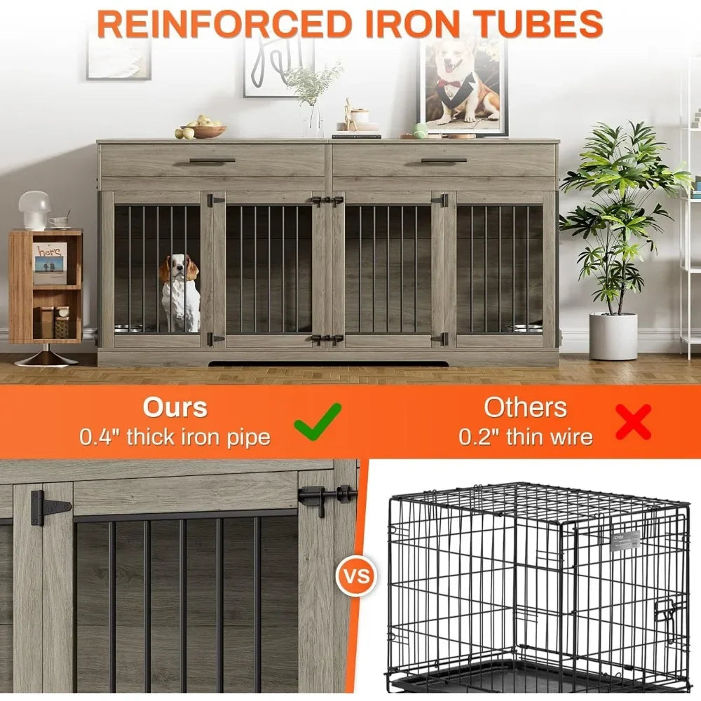 ZUIYU Large Dog Crate Furniture with Storage Drawers
