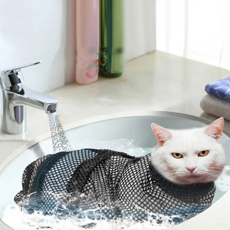 Mesh Cat Grooming Bath Bag for Easy Washing