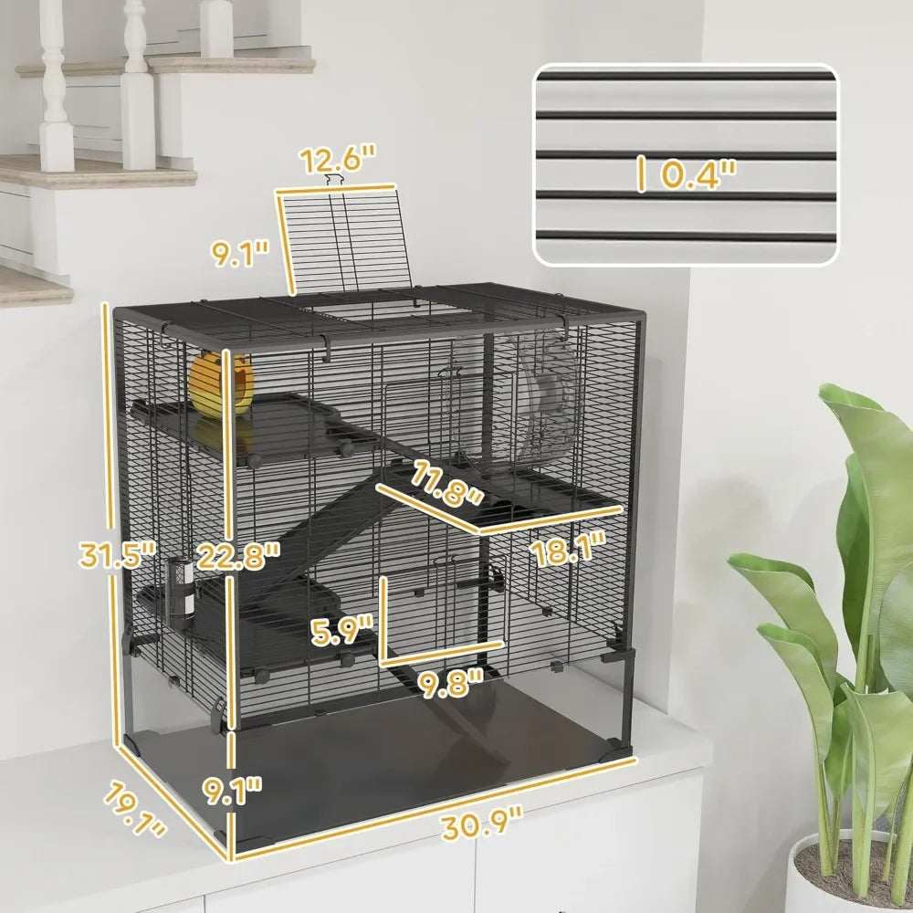 Large Hamster Cage with Deep Glass Bottom and Accessories