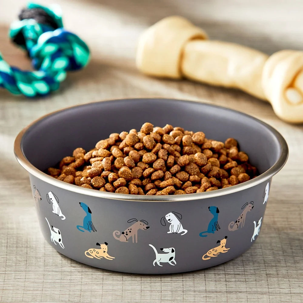 Stainless Steel Dog Bowl Set 64oz Capacity Non-Slip Base Fun Dog Face Design Easy Clean Durable Pet Feeding Dish