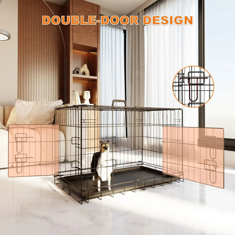 Large Dog Cage with Divider and Leak-Proof Tray