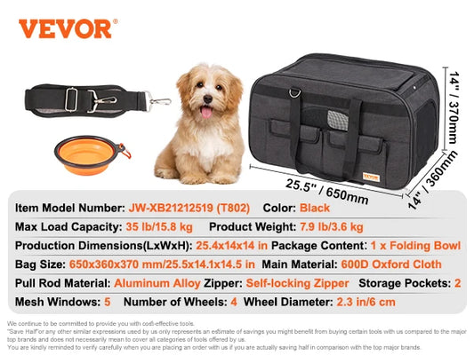 SucceBuy Pet Cat Carrier Backpack with Wheels and Handle