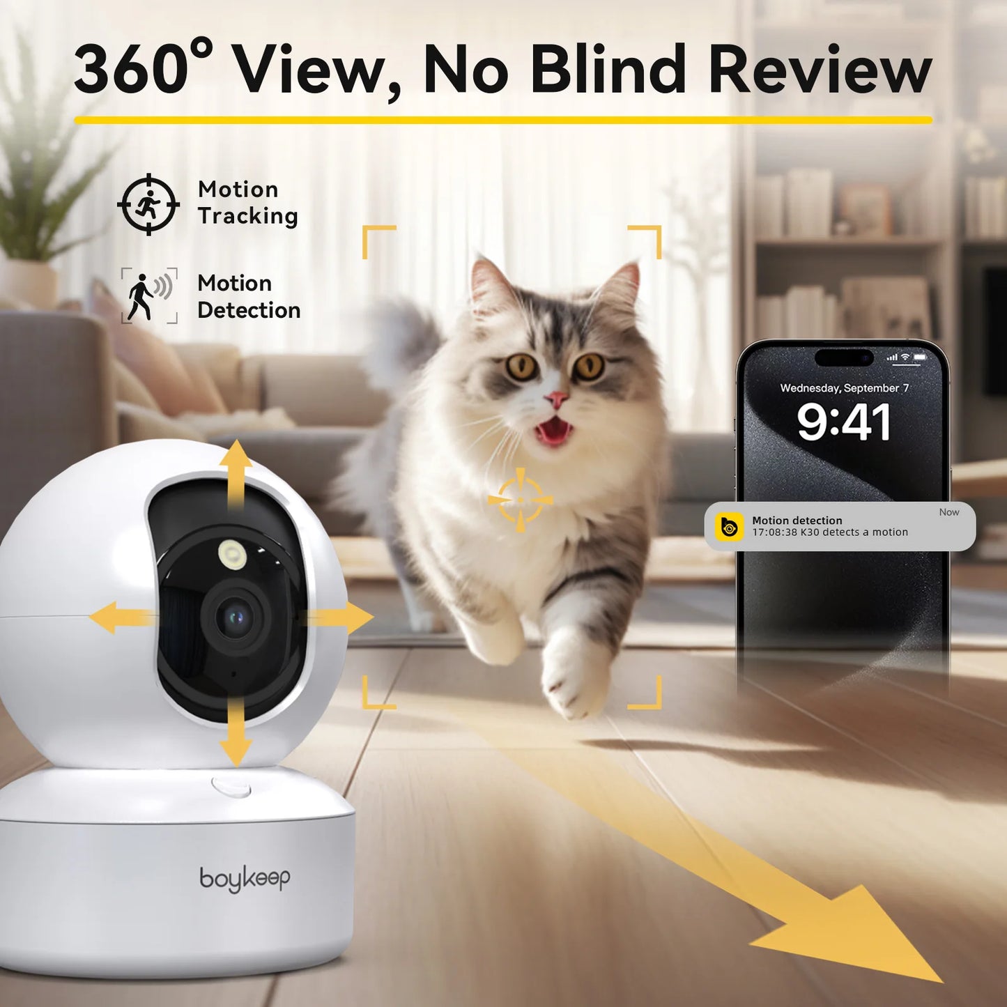 BoyKeep 3MP WiFi Pan Tilt Security Camera With Night Vision