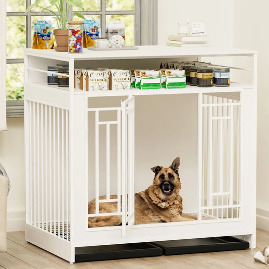 Dog Crate Furniture with Divider and Storage Drawers