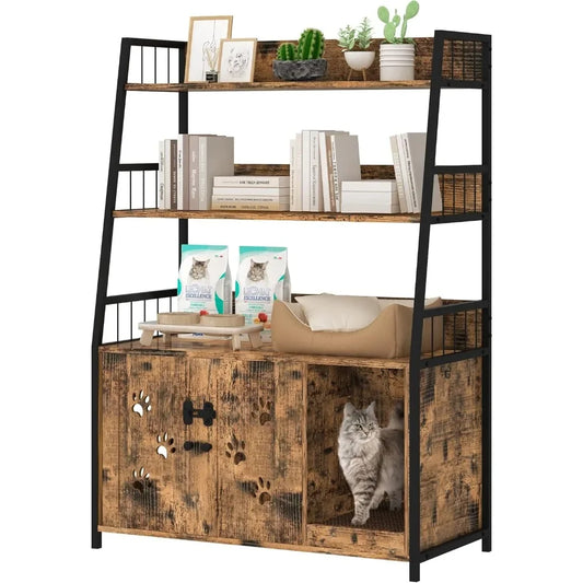 HuanZhuang Cat Litter Box Enclosure with Shelf and Scratch Pad