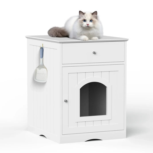 Wooden Cat Litter Box Enclosure with Drawer