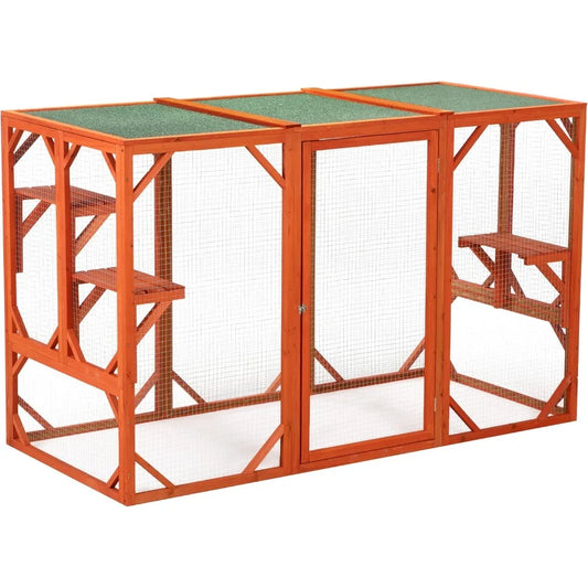 Wooden Cat House Outdoor Cat Cage with Water Proof Planks