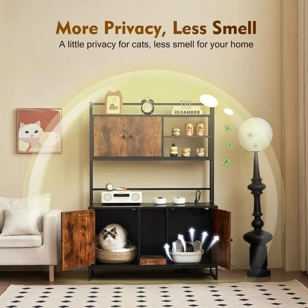 HuanZhuang Cat Litter Box Enclosure with Power Outlet