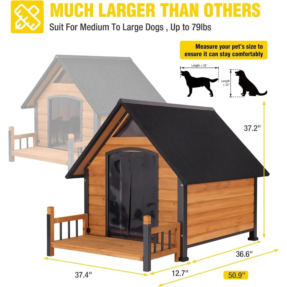 MKDK Outdoor Weatherproof Dog House with Metal Frame