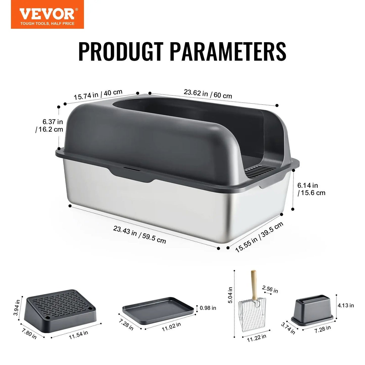 Stainless Steel Cat Litter Box with High Walls