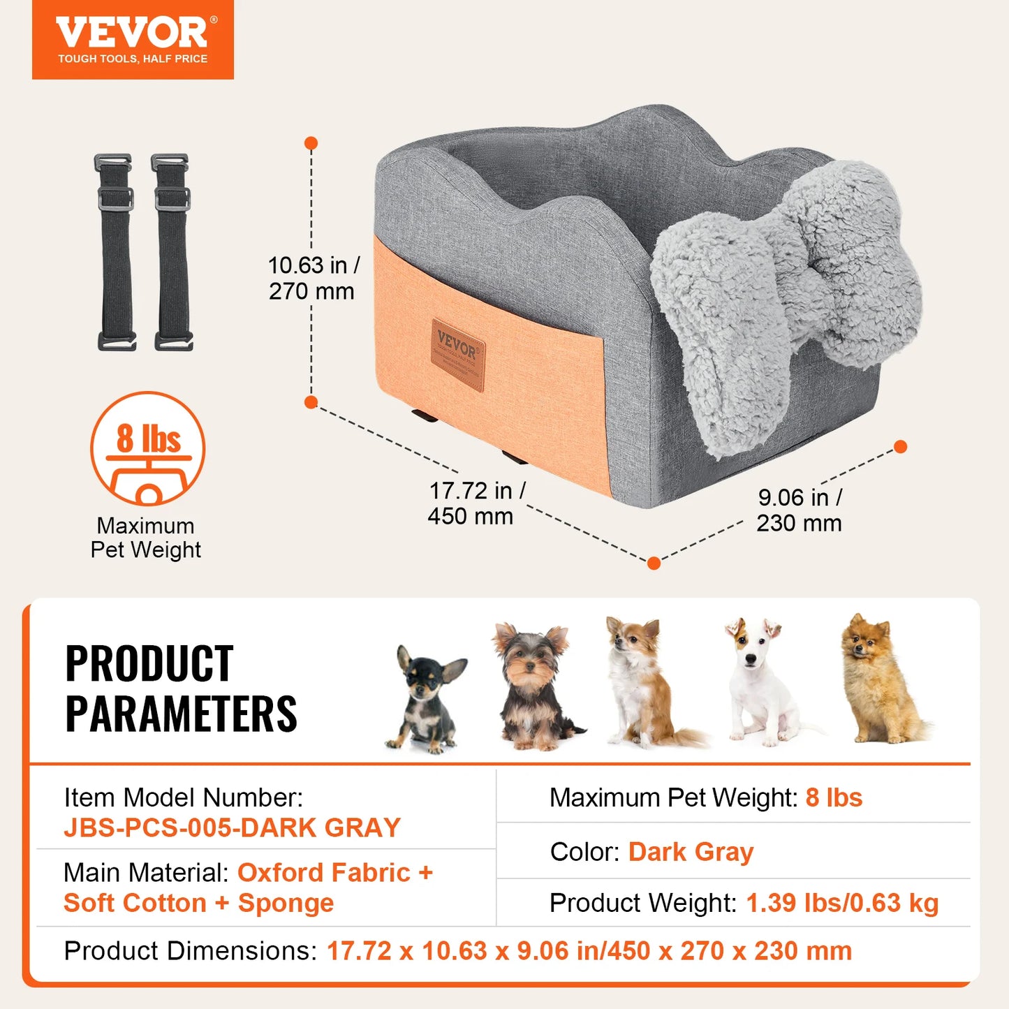 SucceBuy Dog Car Booster Seat Waterproof With Safety Leash