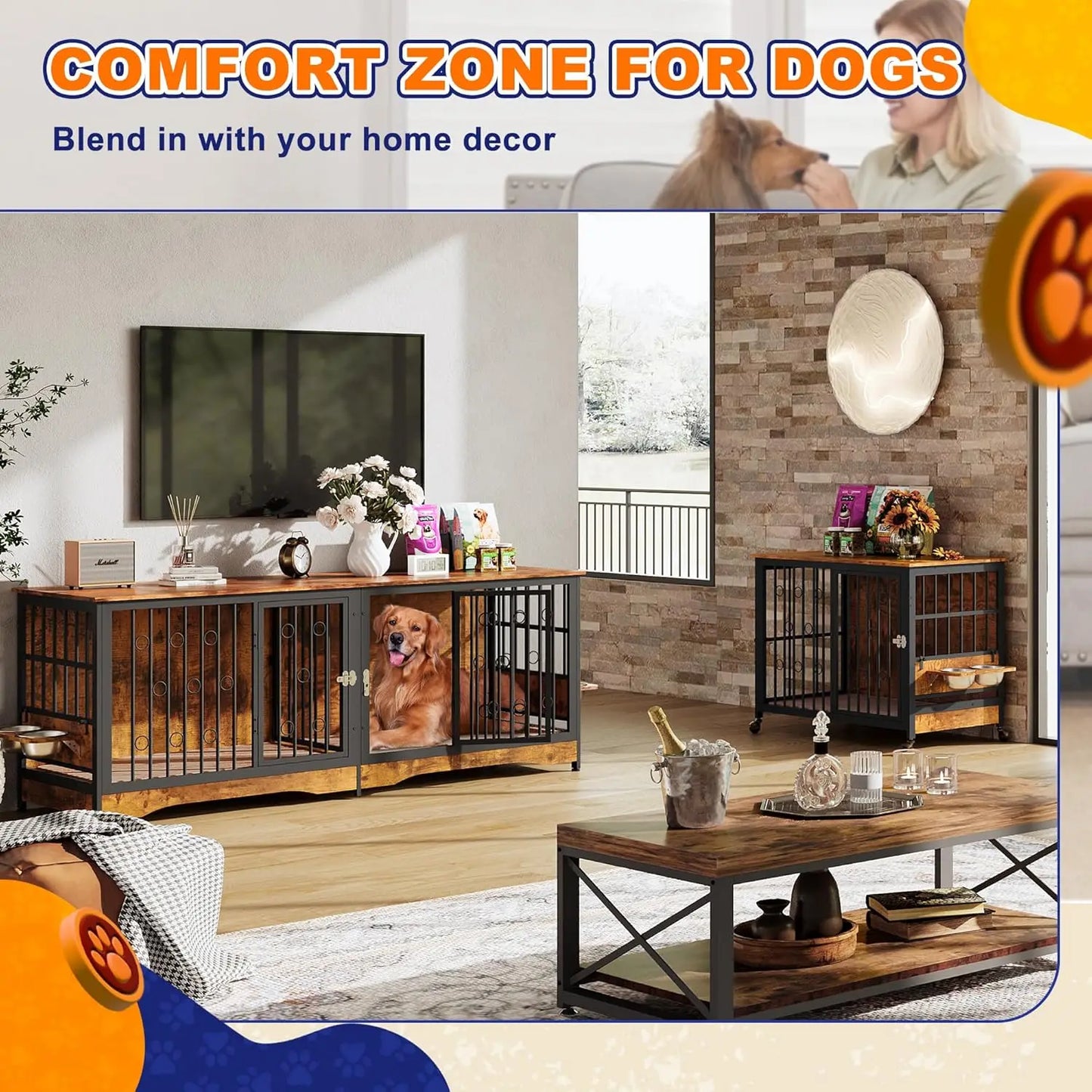 Dog Crate Furniture Large Storage TV Stand for Dogs