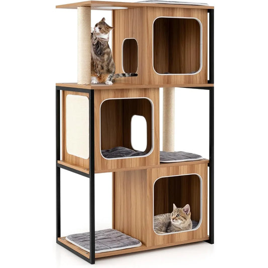 PETSITE 52 Inch Wood Cat Tree Multi-Level Cat Tower