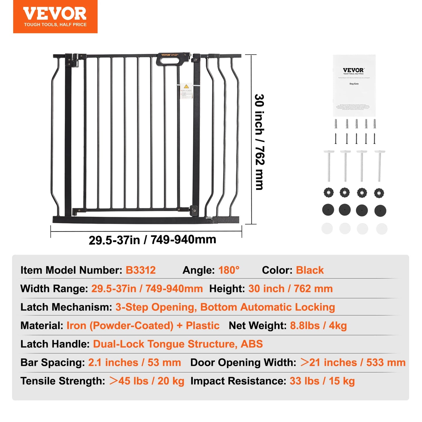 VEVOR Pressure Mount Dog Gate Easy Step Walk Thru