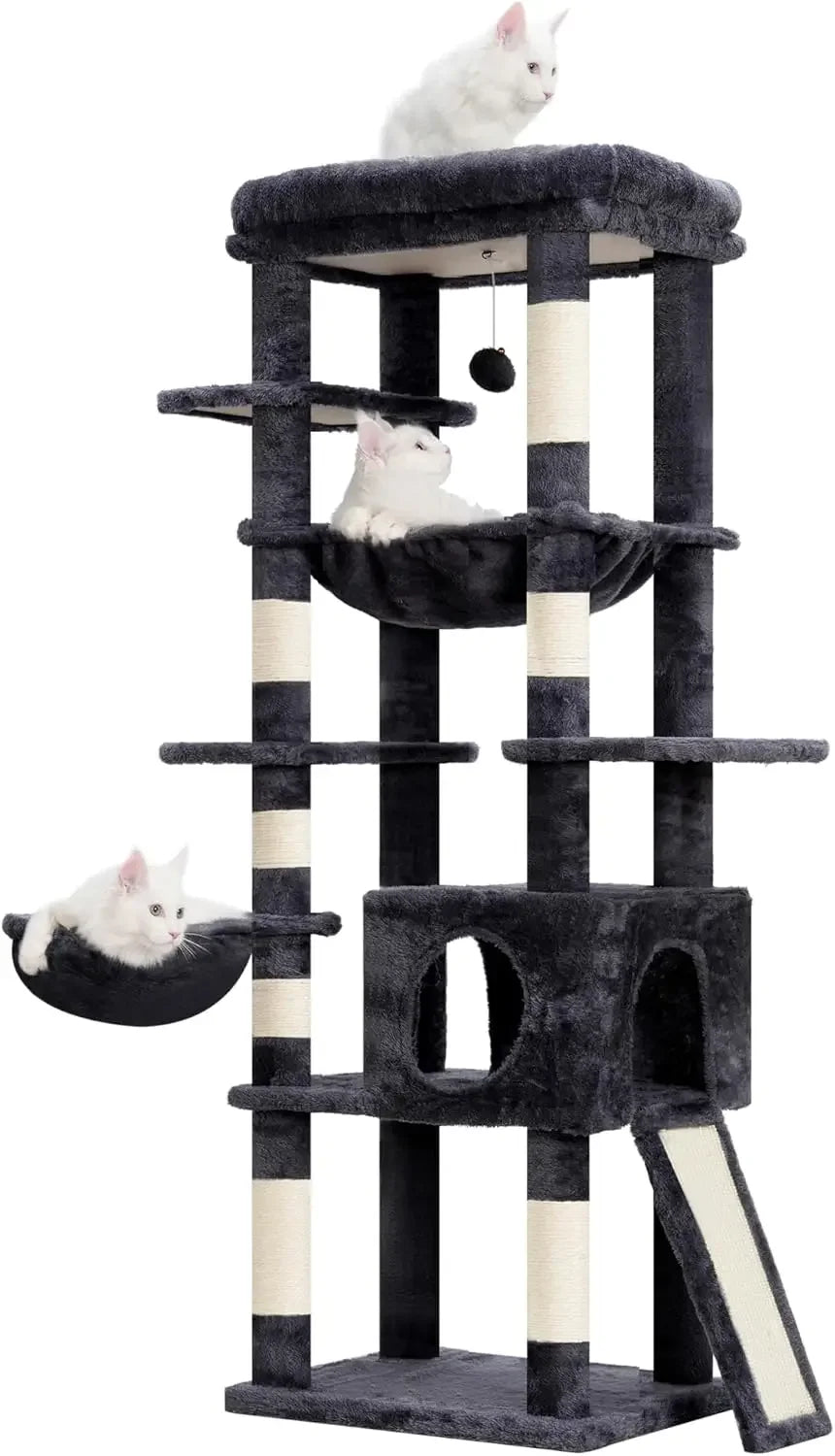 Cat Tree Tower with Multi-Level Hammock and Scratching Posts