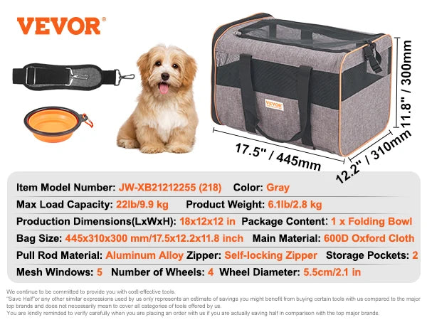 SucceBuy Pet Cat Carrier Backpack with Wheels and Handle