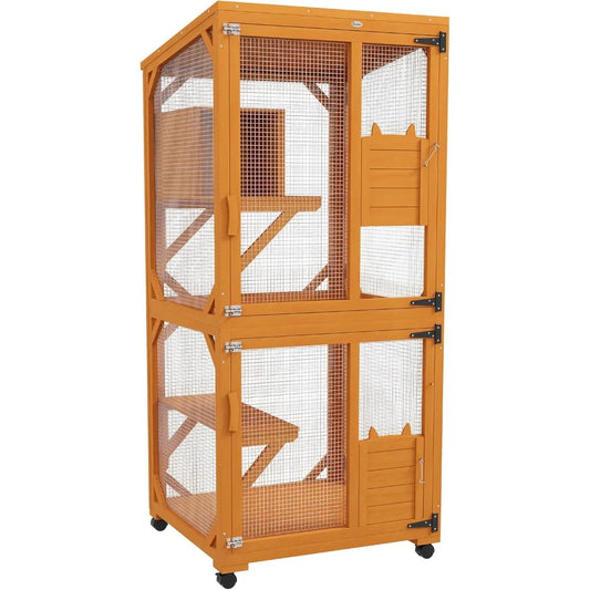 Wooden Catio Large Cat House with Waterproof Roof
