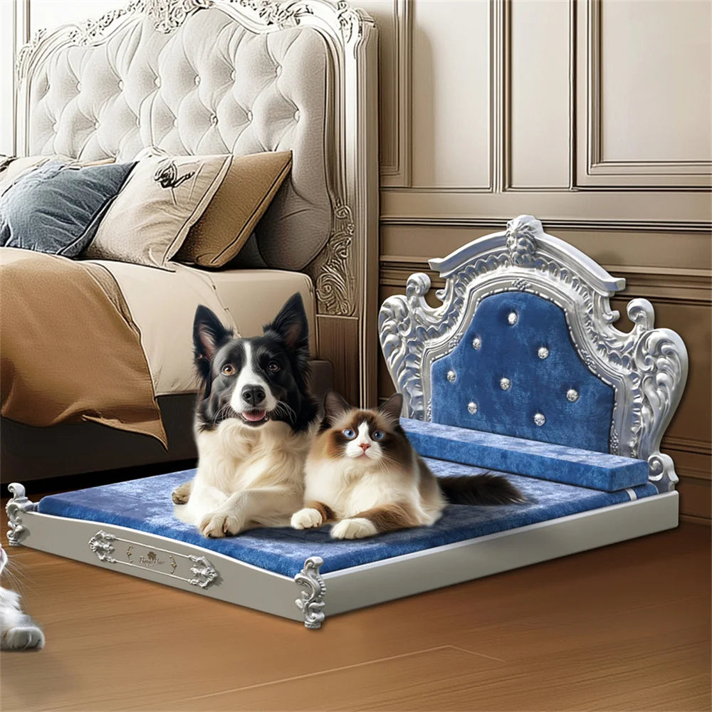 BORWARTCN Dutch Velvet Dog Bed With Headboard And Frame