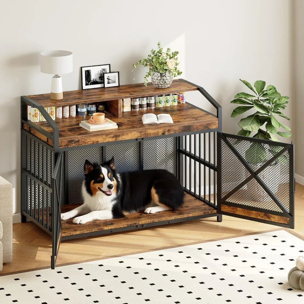 MKDK Large Dog Crate Furniture with LED Lights