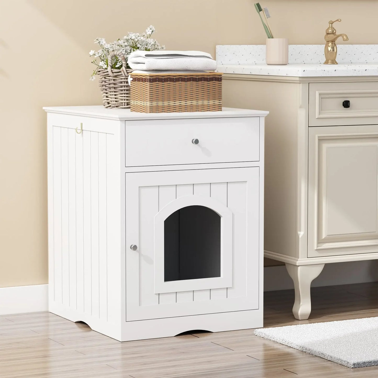 Wooden Cat Litter Box Enclosure with Drawer