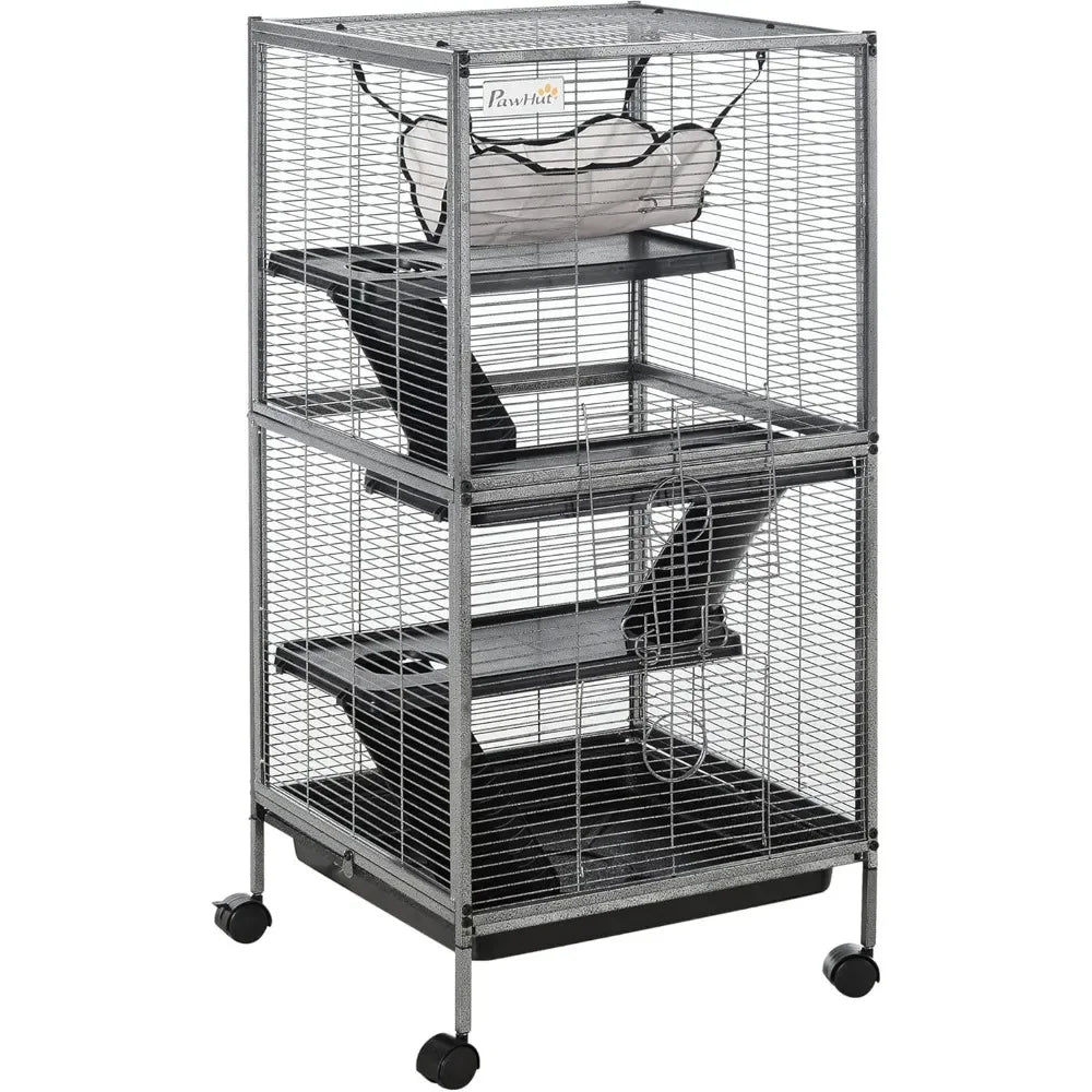Metal Small Animal Cage with Hammock and Rolling Base