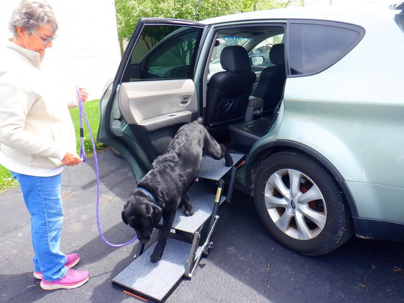 Light 16" Platform, 4-Step Safe & Affordable Way to Travel with Your Dog. USA Made, Stable for Large & Small Dogs.