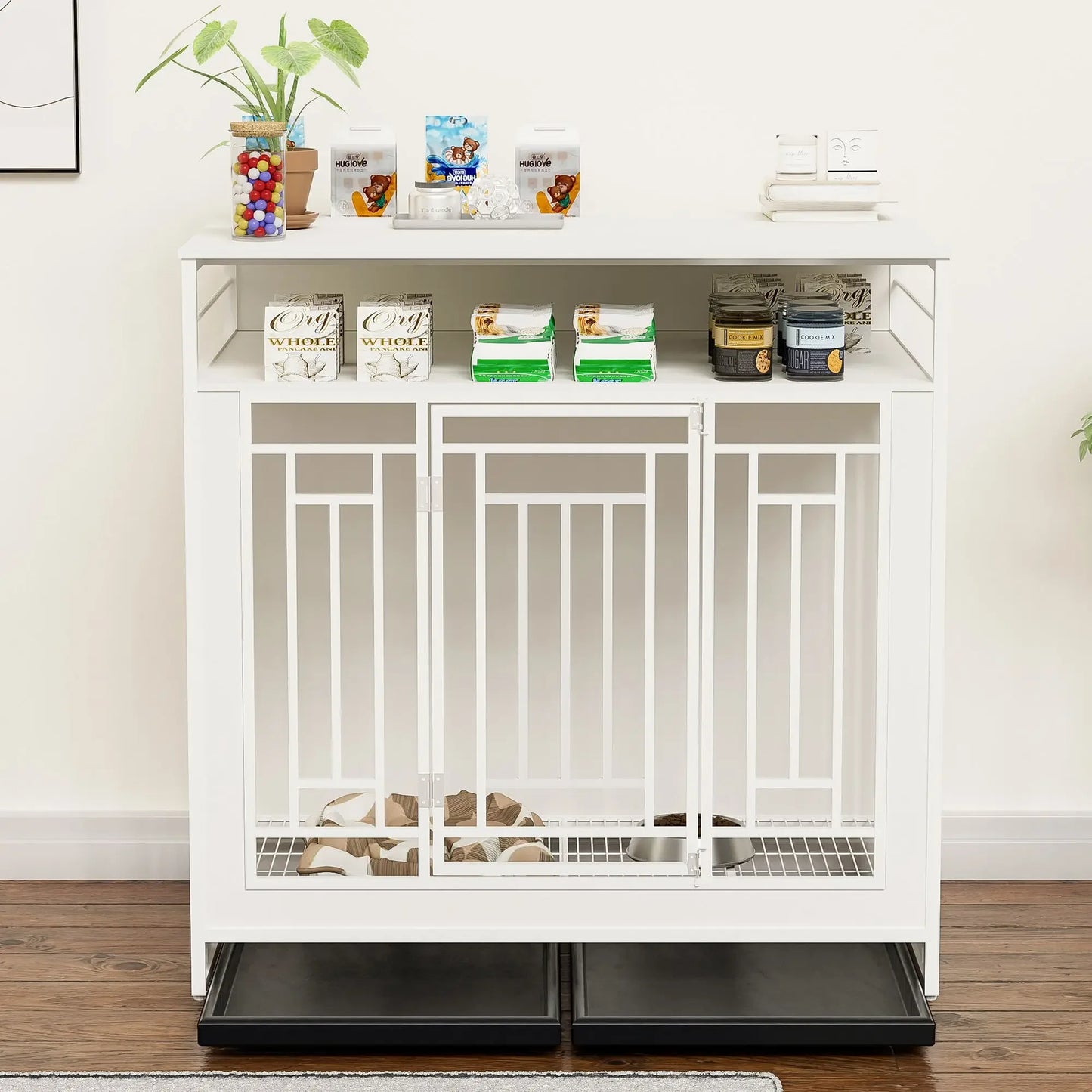 Dog Crate Furniture with Divider and Storage Drawers