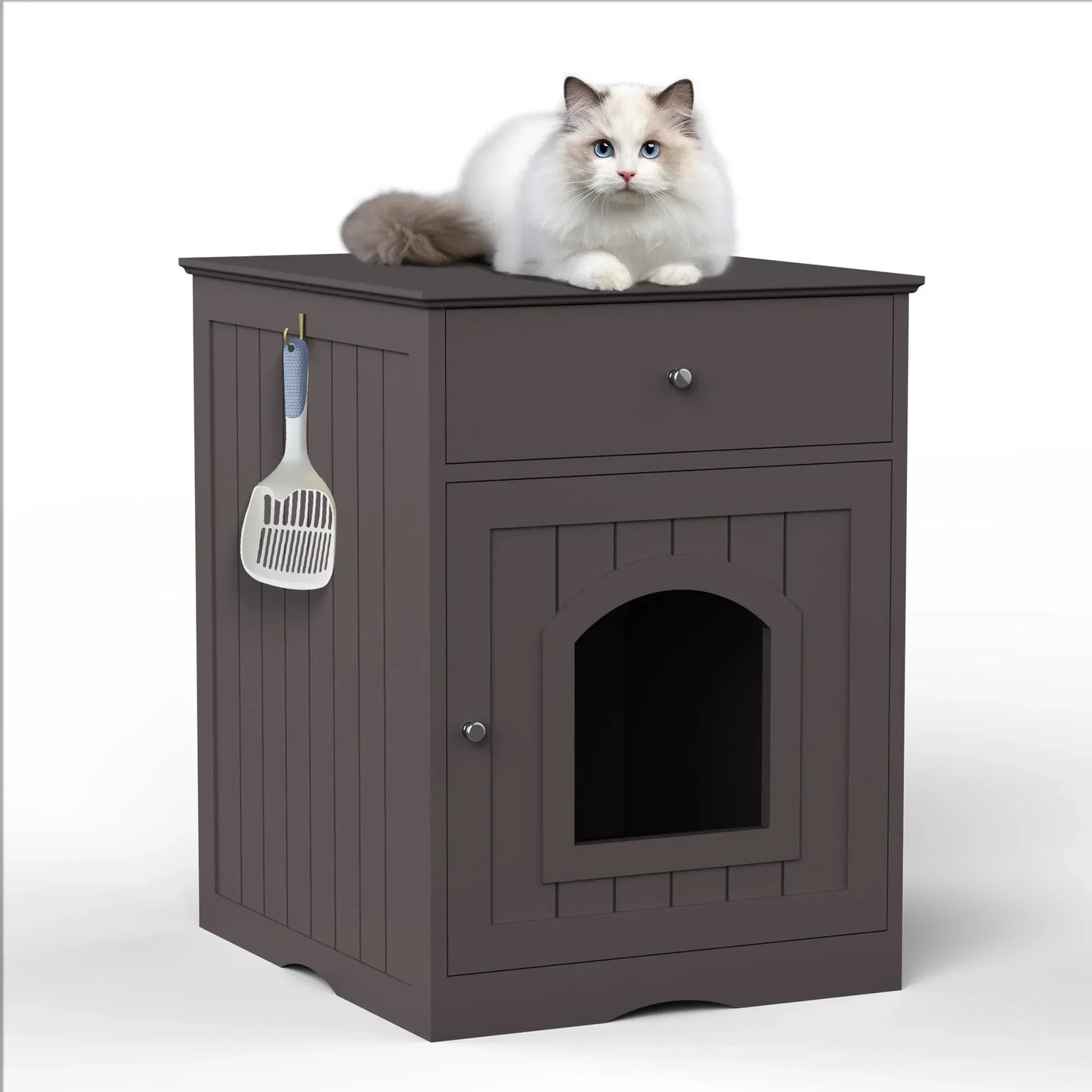 Wooden Cat Litter Box Enclosure with Drawer
