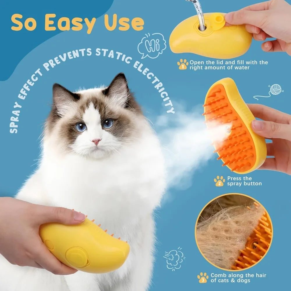 Cat Steam Brush for Pet Grooming and Self Cleaning