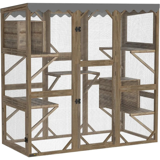 Outdoor Cat Enclosure with Waterproof Roof and Platforms