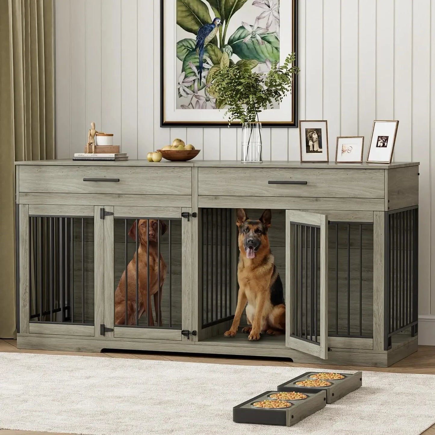 ZUIYU Large Dog Crate Furniture with Storage Drawers