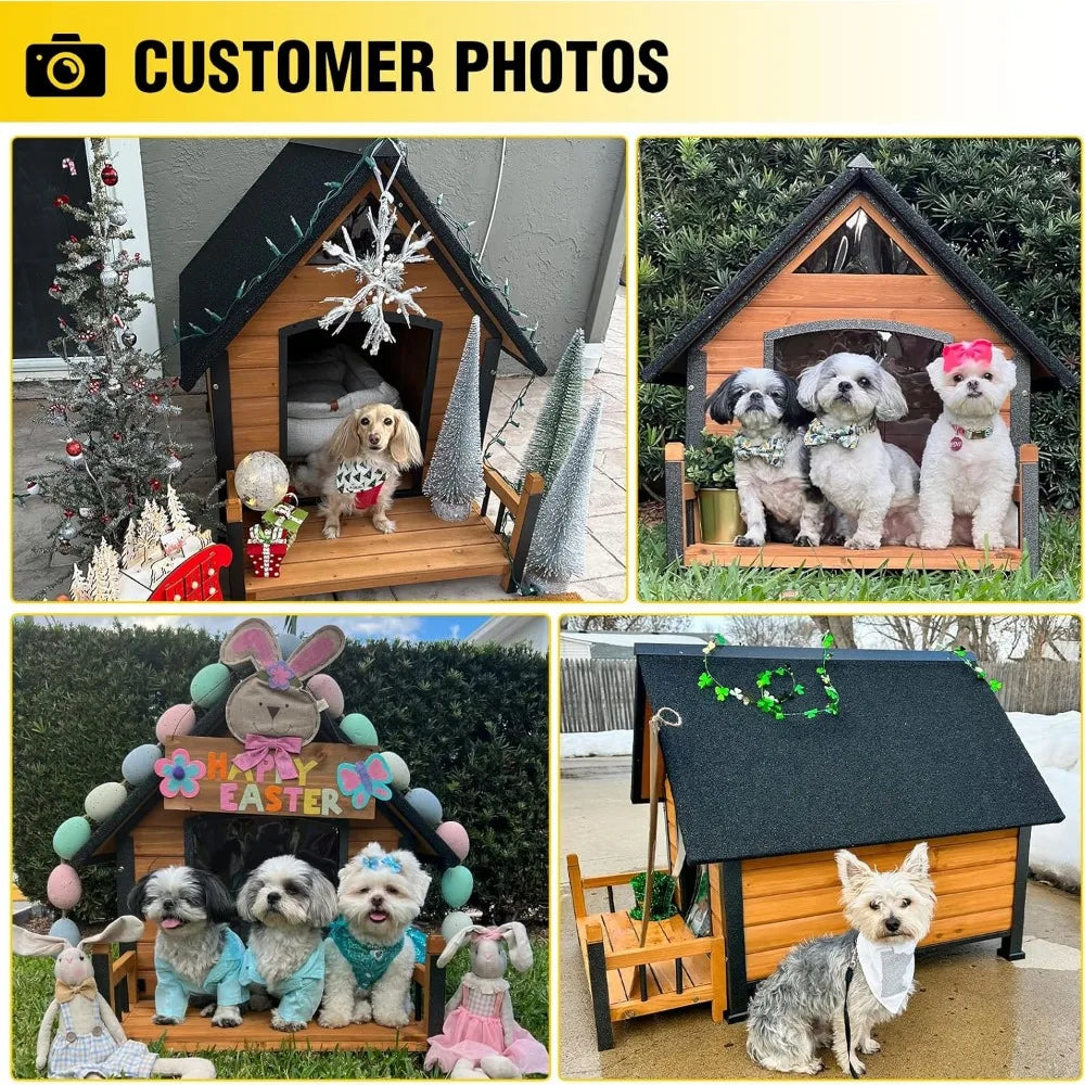 MKDK Outdoor Dog House with Insulated Liner and Iron Frame