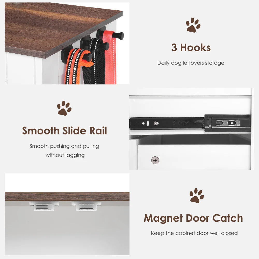 Dog Feeding Station with Adjustable Bowls and Hooks