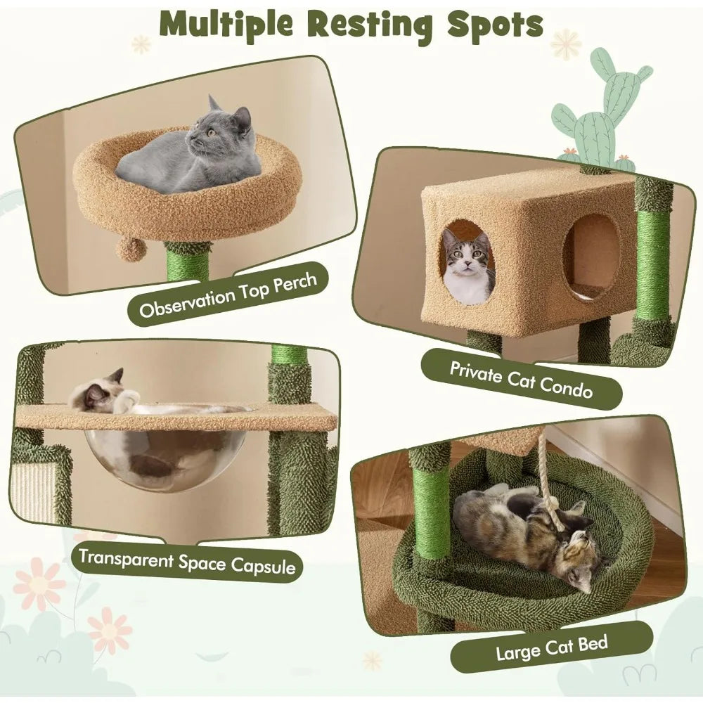 Dafify Cactus Cat Tree Tall Cat Tower with Scratching Posts