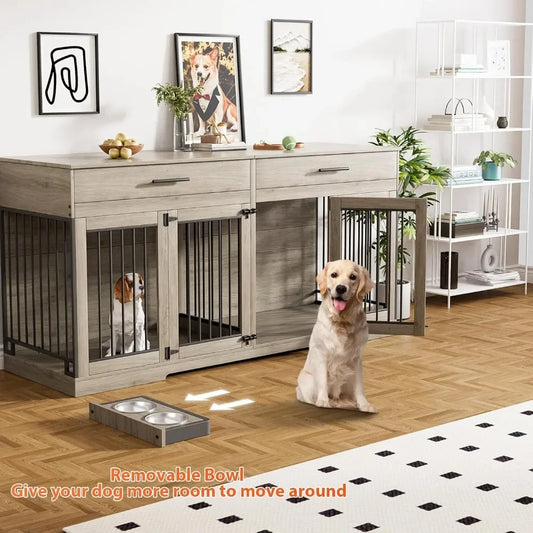 ZUIYU Large Dog Crate Furniture with Storage Drawers