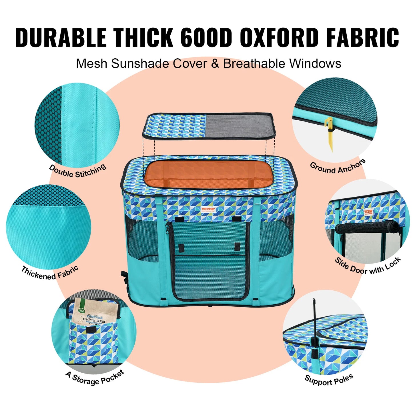 VEVOR Portable Foldable Pet Playpen Tent for Dogs