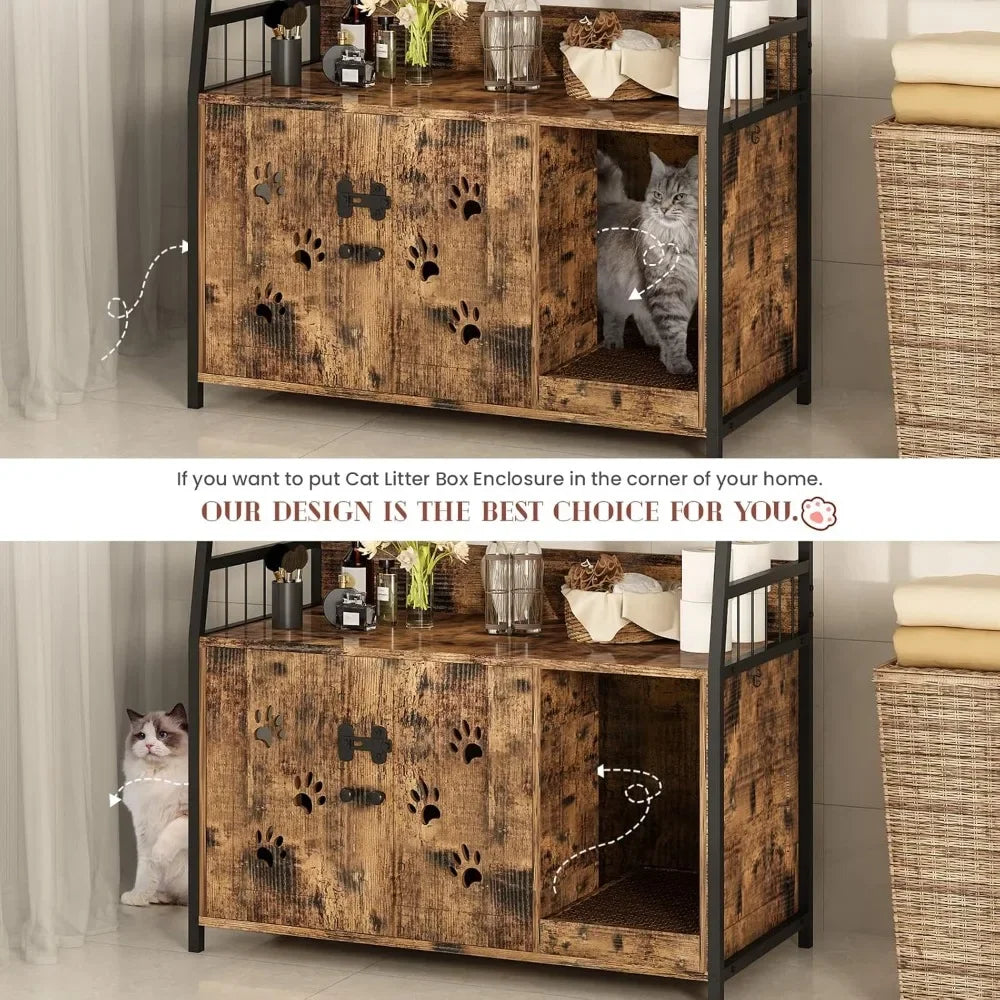 HuanZhuang Cat Litter Box Enclosure with Shelf and Scratch Pad