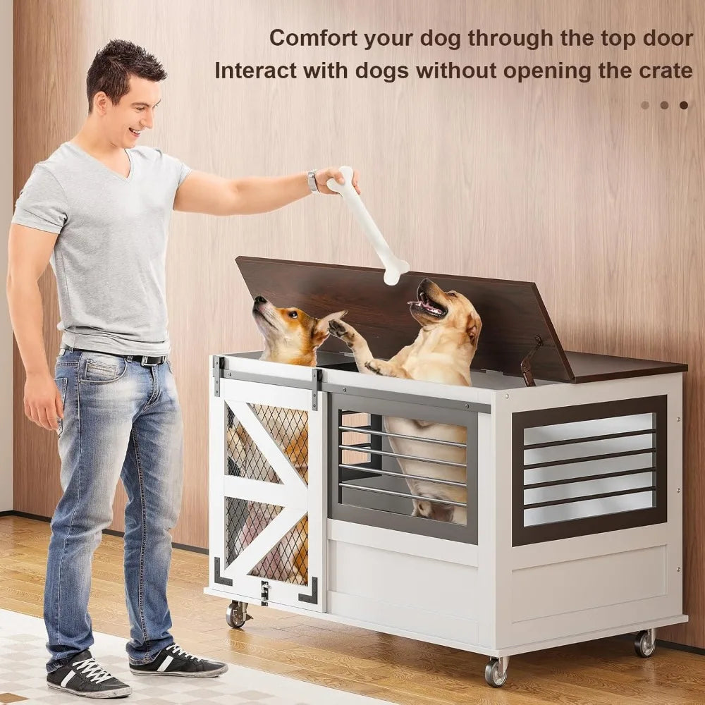47 Inch Dog Crate Furniture with Top Access Doors