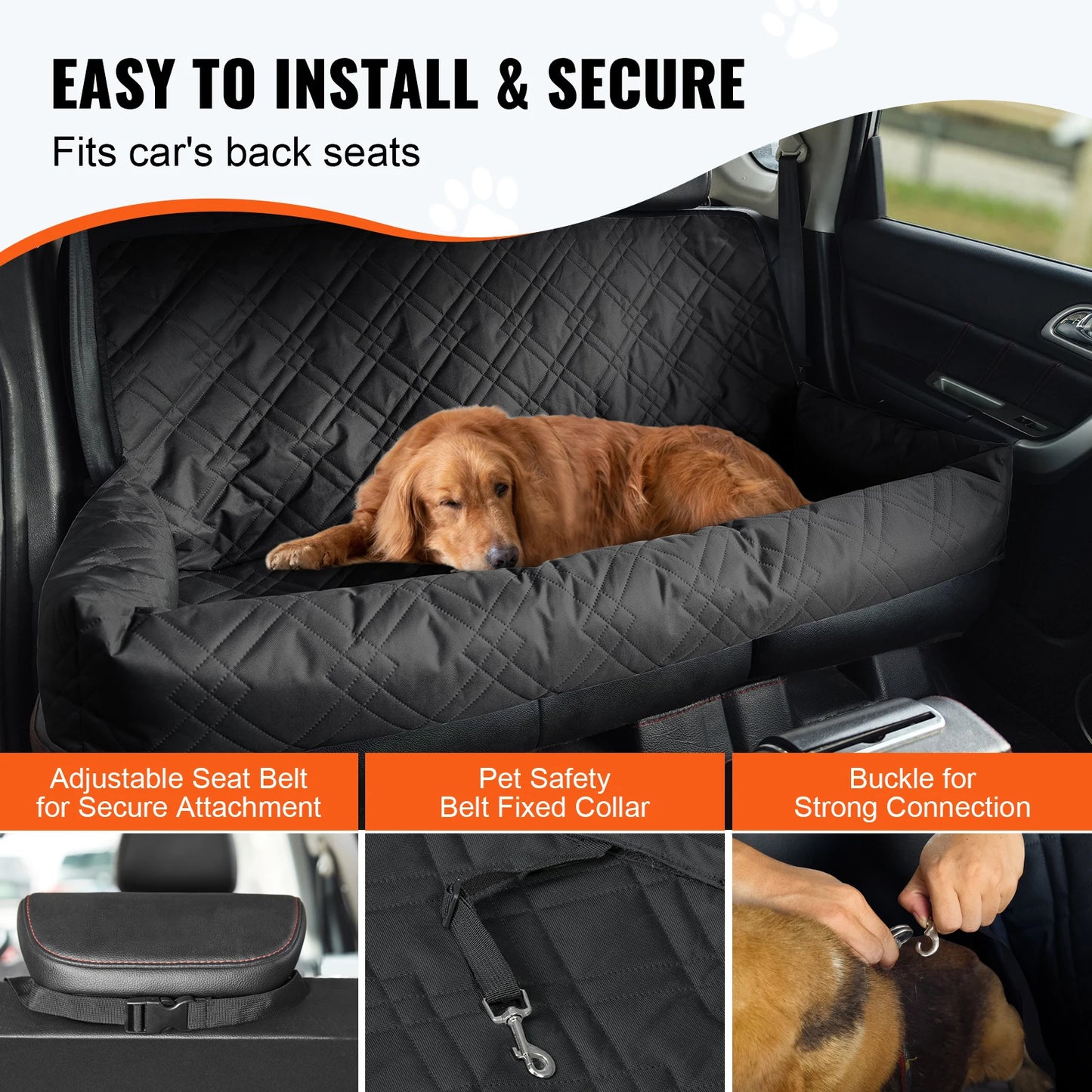 SucceBuy Dog Car Booster Seat Waterproof With Safety Leash