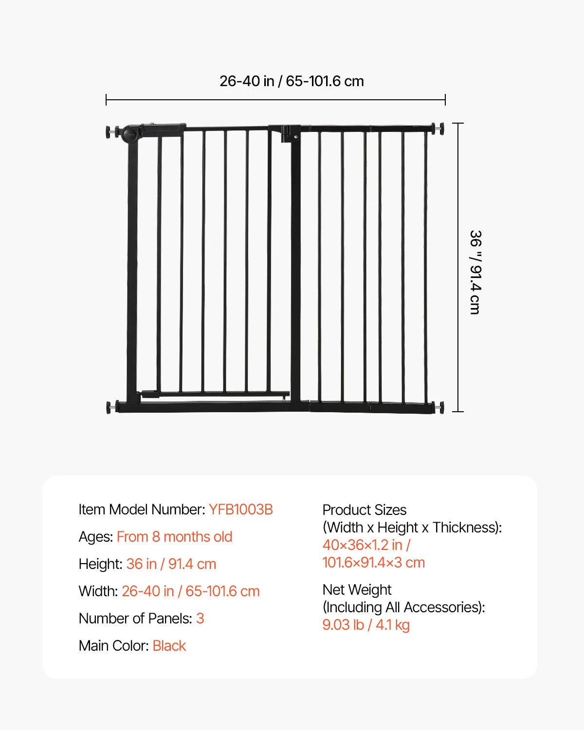 VEVOR Pressure Mount Dog Gate Easy Step Walk Thru