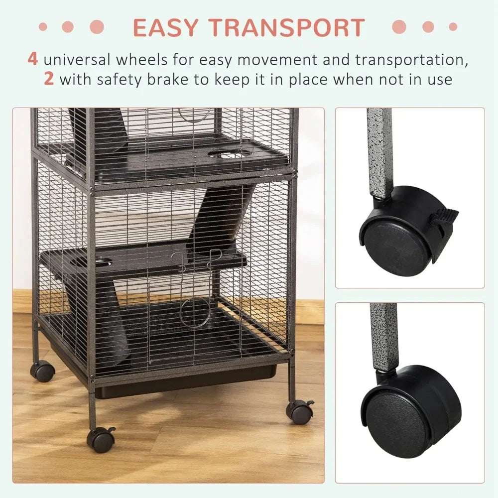 Metal Small Animal Cage with Hammock and Rolling Base
