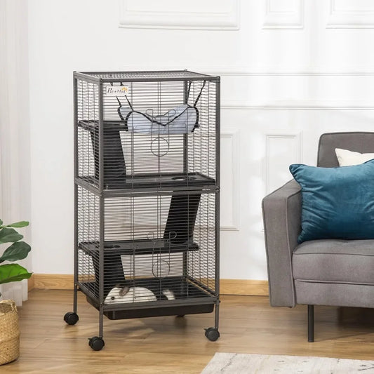 Metal Small Animal Cage with Hammock and Rolling Base