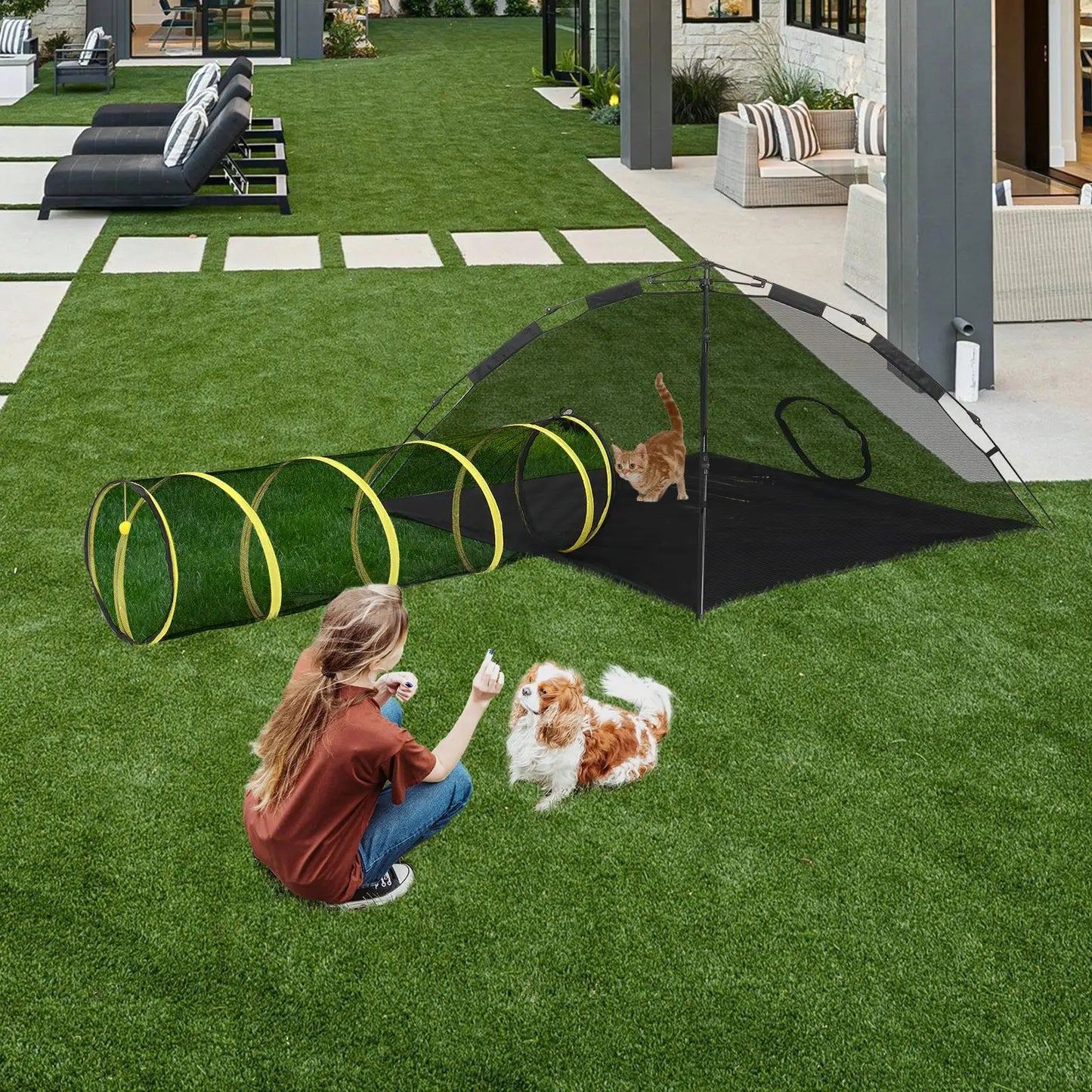 Portable Outdoor Cat Play Tent with Tunnel