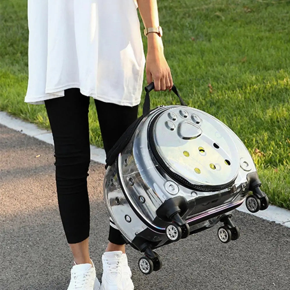 Pet Trolley Case Clear Ventilation Holes Silent Wheels Convenient Portable Cats Dogs Backpack for Travel