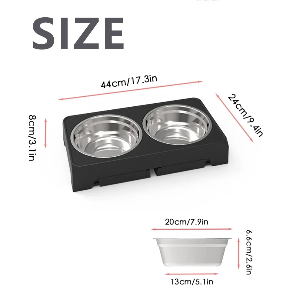 Adjustable Elevated Pet Dish Bowl with Stainless Steel Bowls