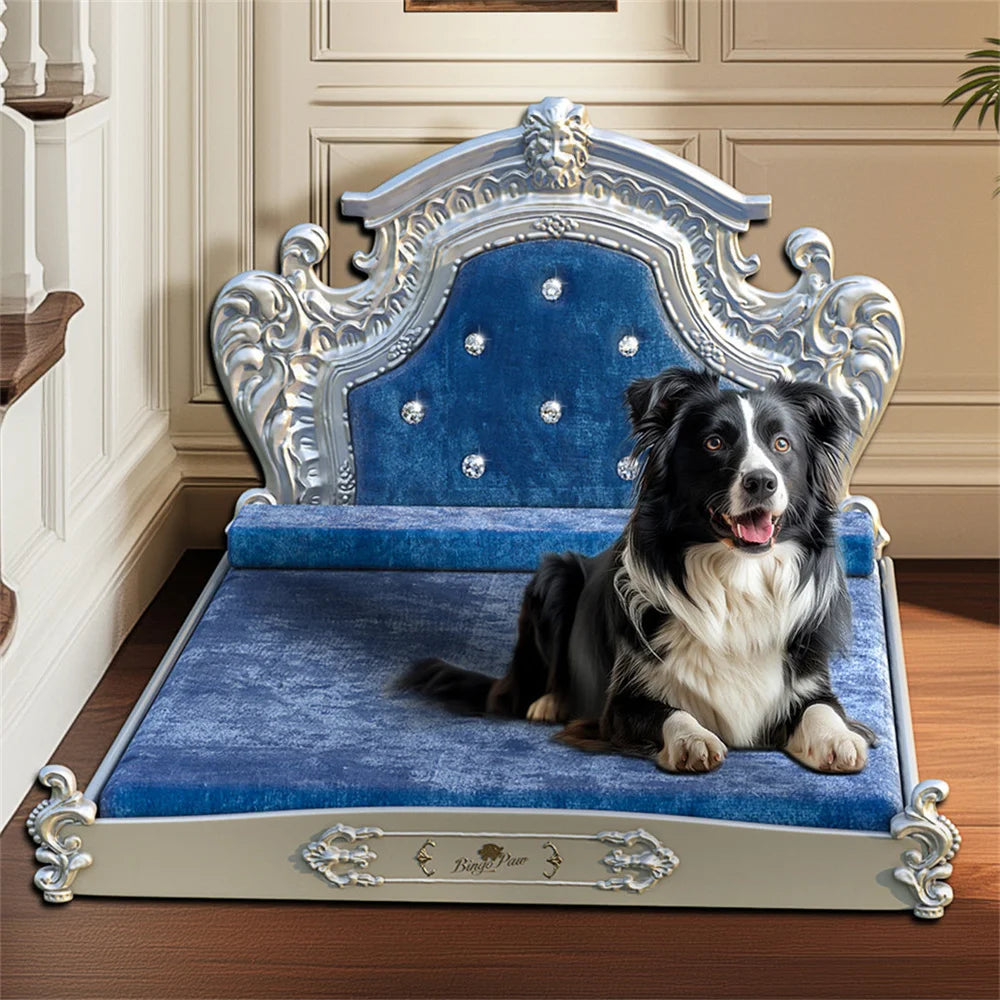 BORWARTCN Dutch Velvet Dog Bed With Headboard And Frame